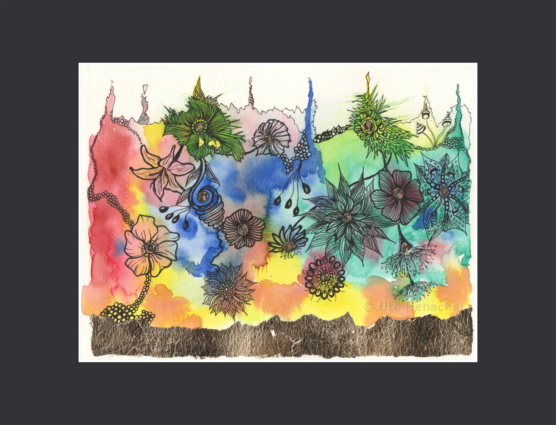 Blumenphantasie auf Blattgold